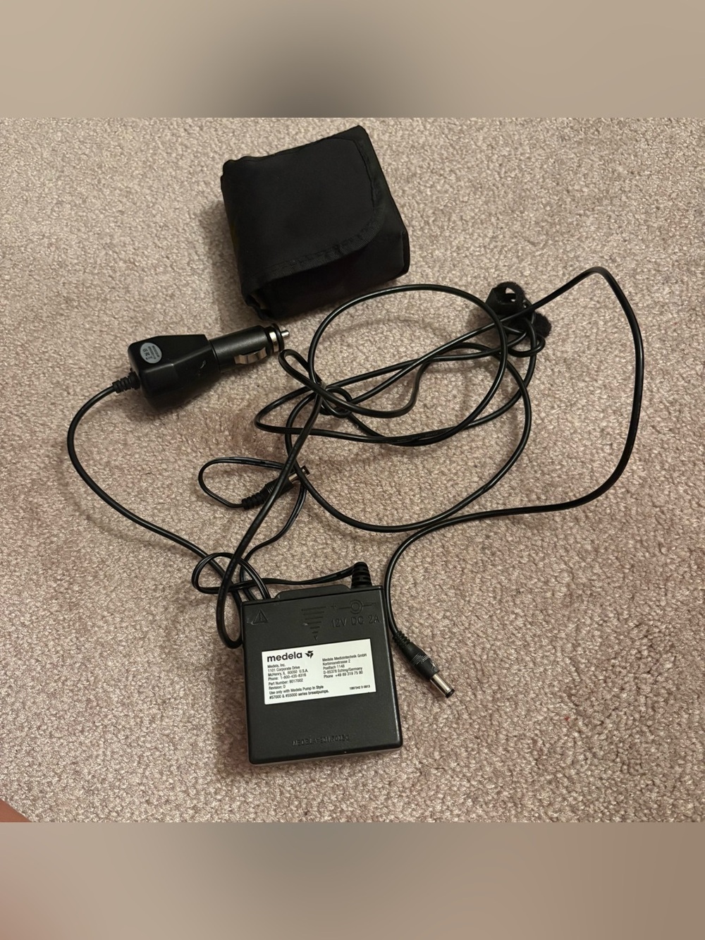 Medela Black Power Adapter with Car Charger and Cable